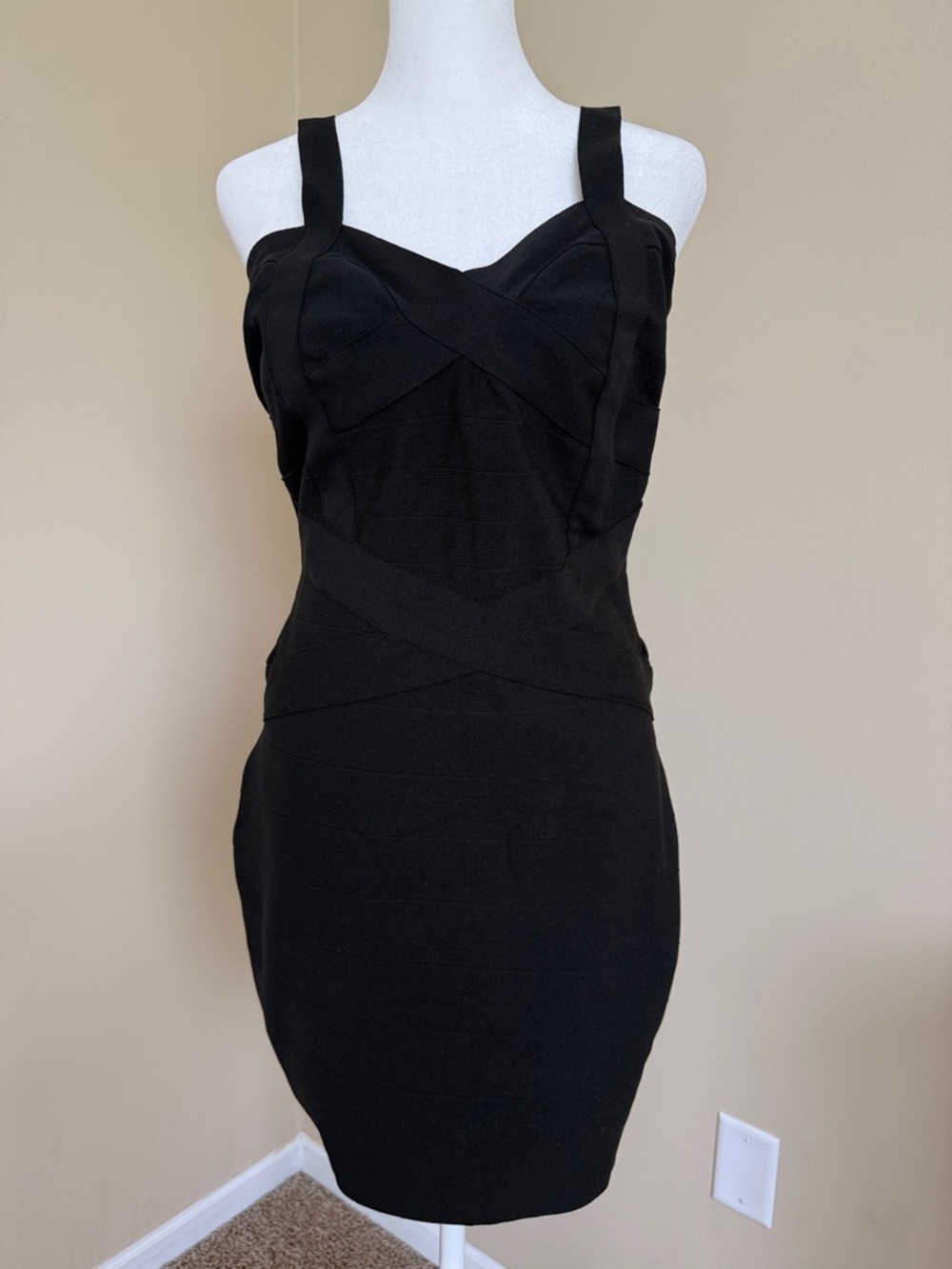 Black Bodycon Bandage Dress Large Stretch V Neck Mini New Willow & Wind